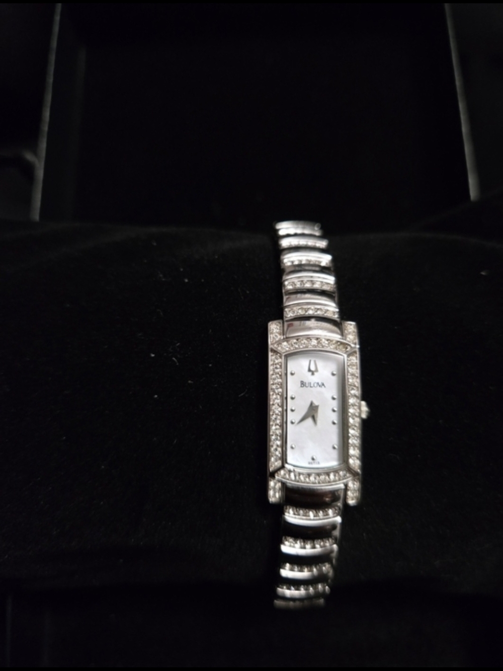 Bulova Silver Crystal-Trim Women's Bracelet Watch with Mother-of-Pearl Dial